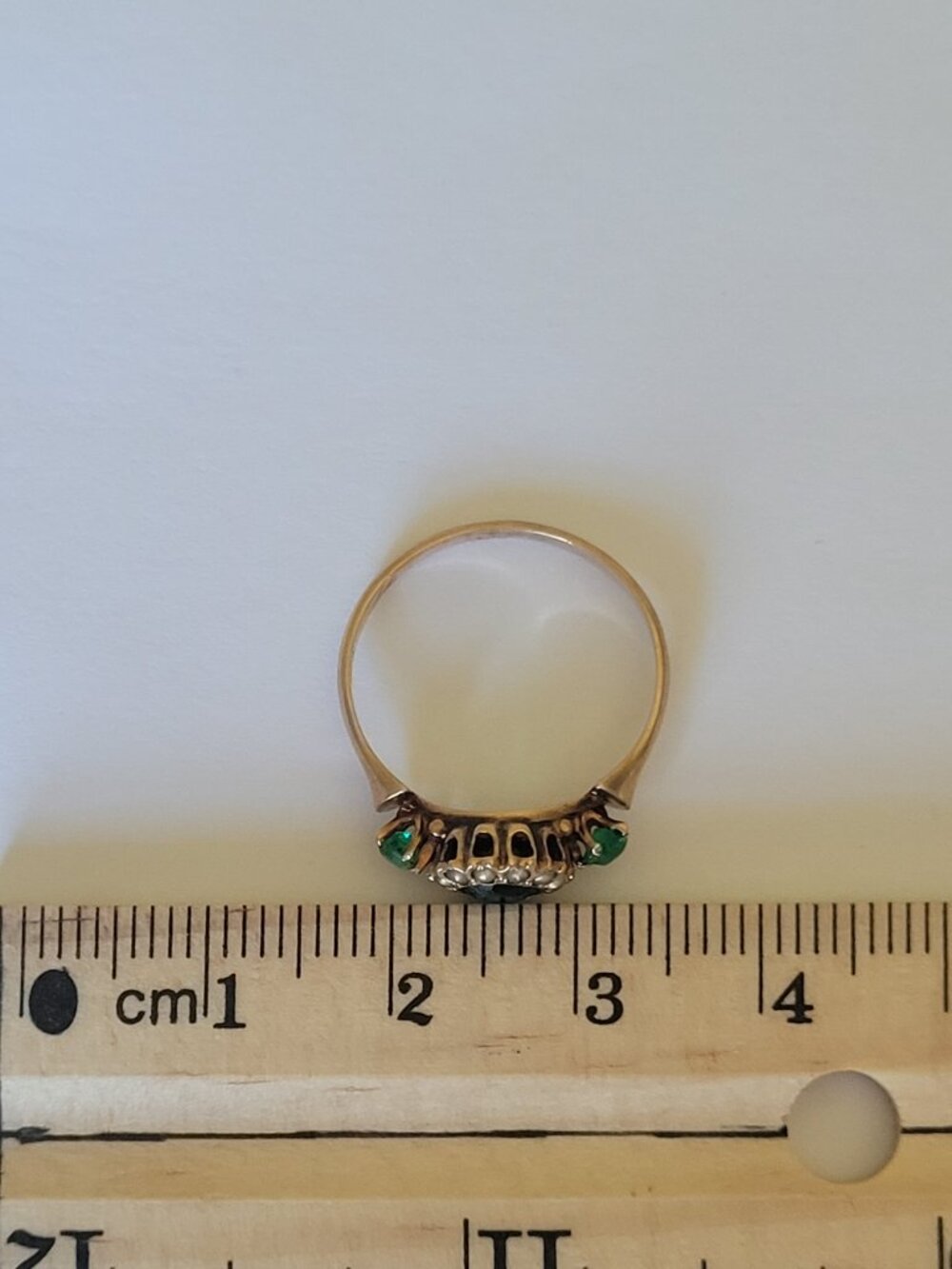 Antique Emerald Green Stones Pearls 10k Gold Victorian Ring May June Birthstones - Picture 14 of 16